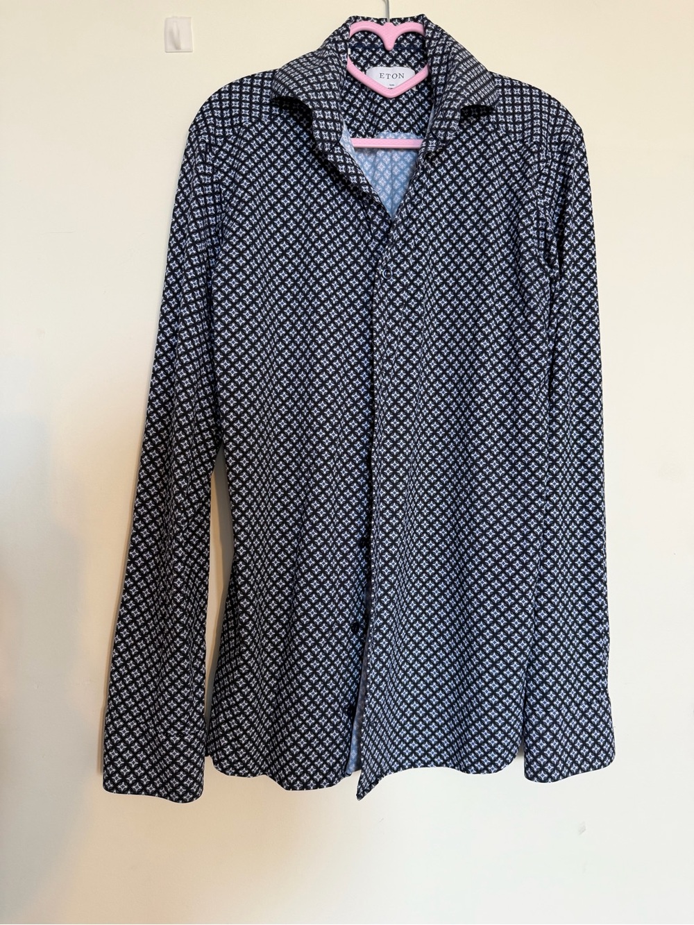 Eton Women's Navy and White Geometric Button-Down Shirt